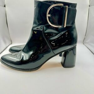 Stuart Weitzman Black Patent Leather Ankle Boots